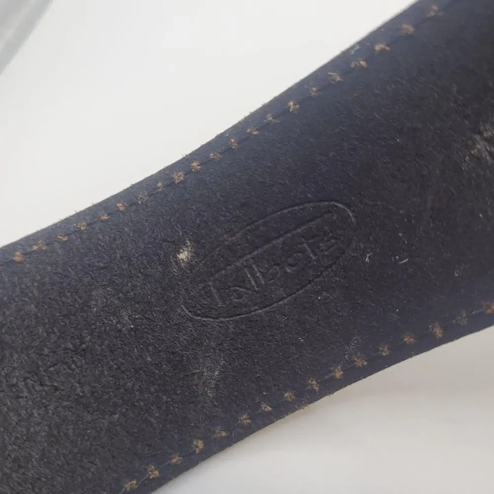 Talbots Belt Medium Black Leather Contrast Stitch Silver Buckle Boho Equestrian